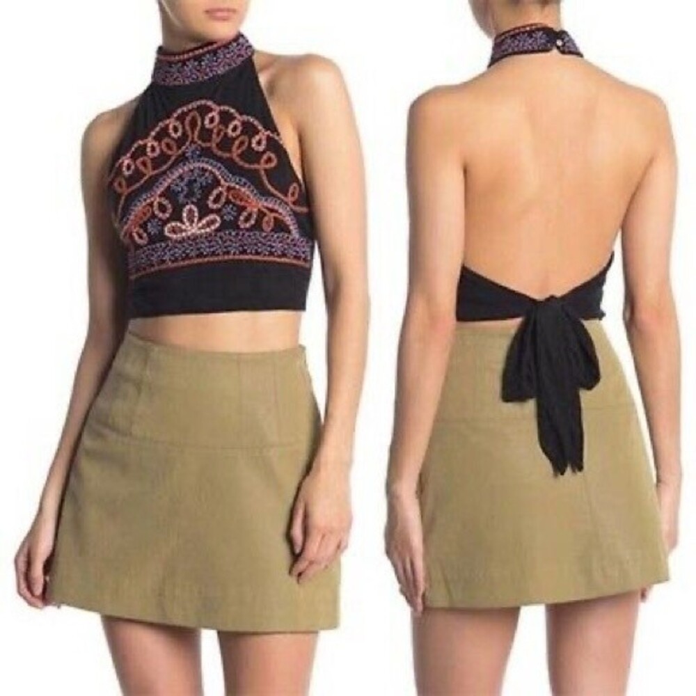 🌼 FINAL PRICE Free People Black Halter Embroidered Top
